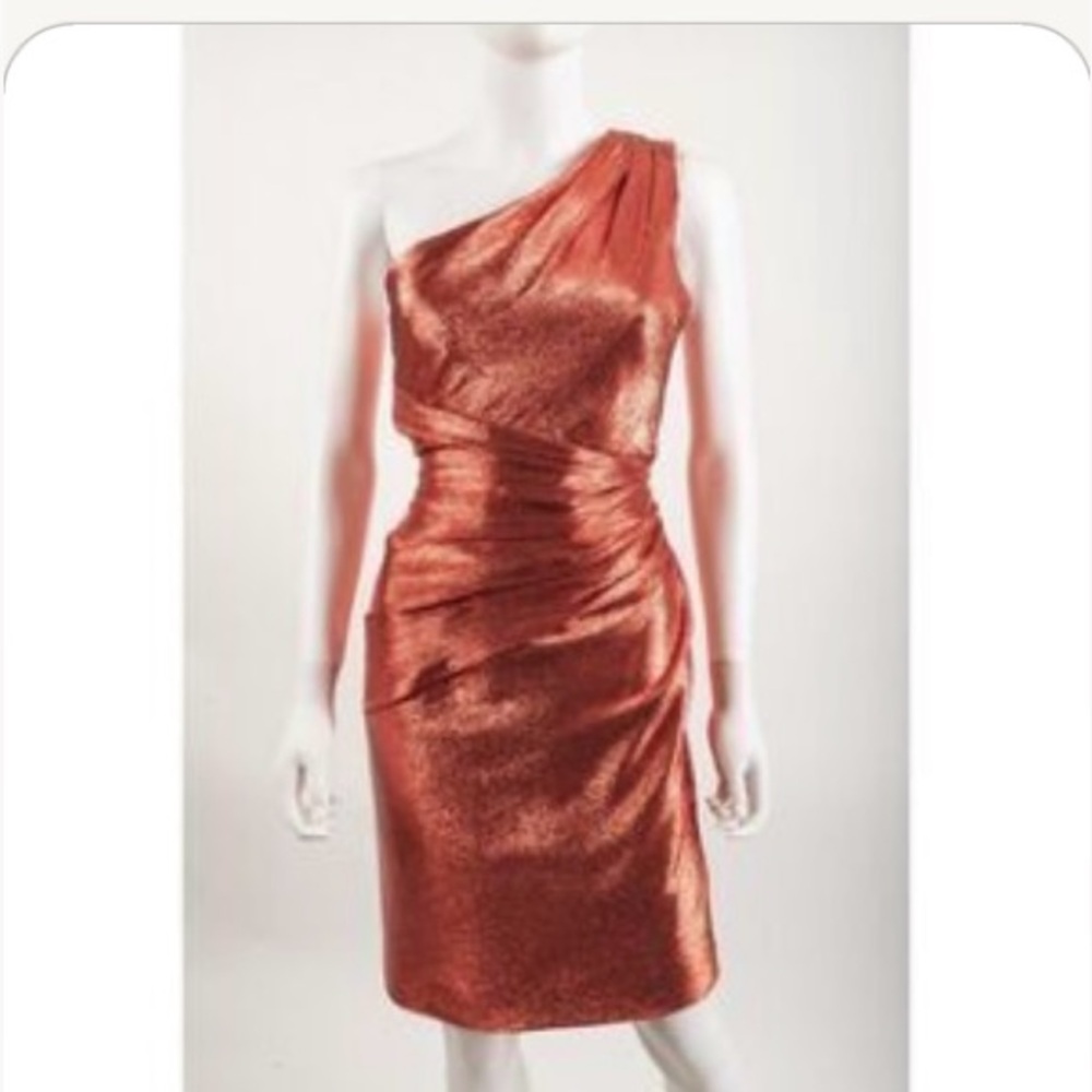 Theia One-Shoulder Metallic Dress